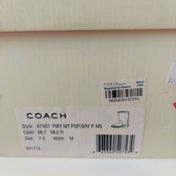 NWOT Coach Pixy Poppy Multi Color Size 7M Rain Boots In Box - Picture 13 of 16